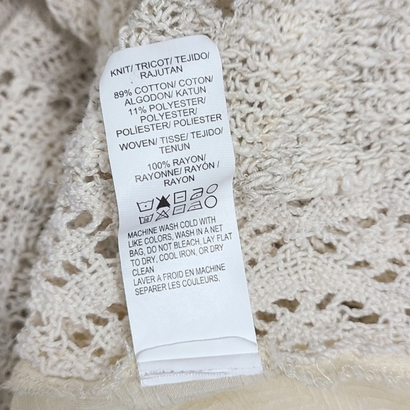 LUCKY BRAND Cream Open Weave Knit Long Sleeve Cotton Sweater Women's Size S - Picture 13 of 13